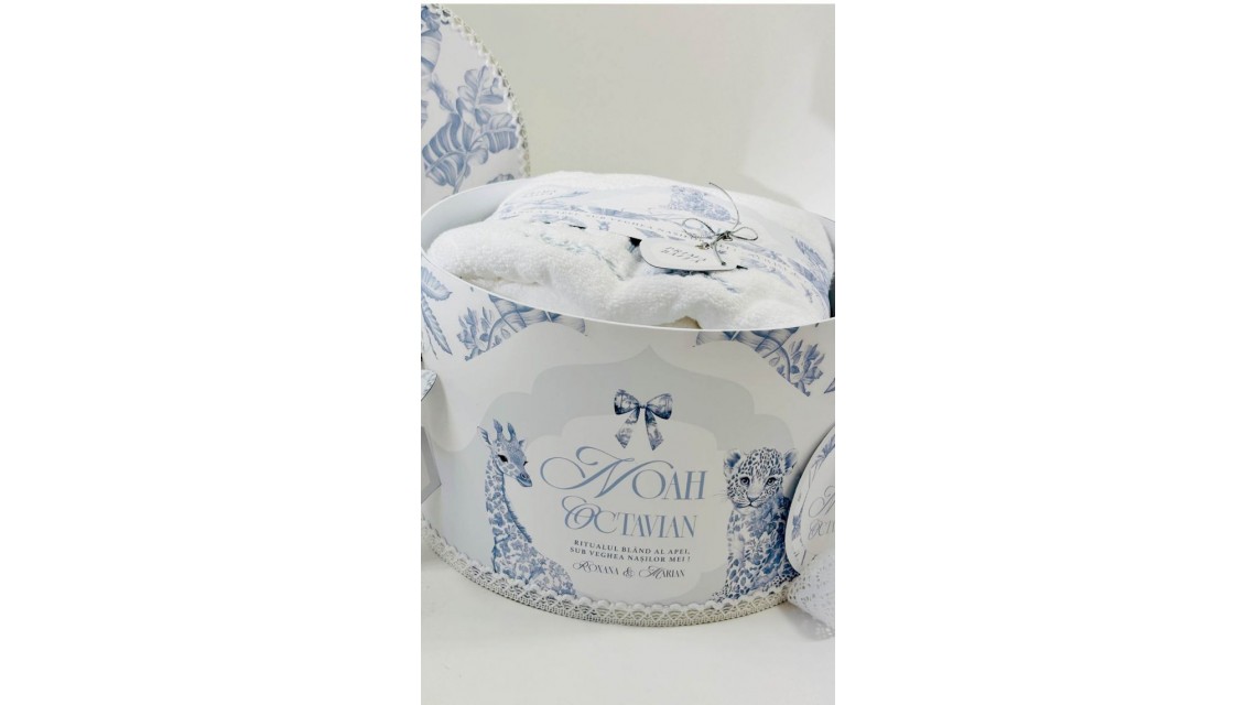 Set prima băiță Safari Blue personalizat băiat ritual după botez cu nașii 5